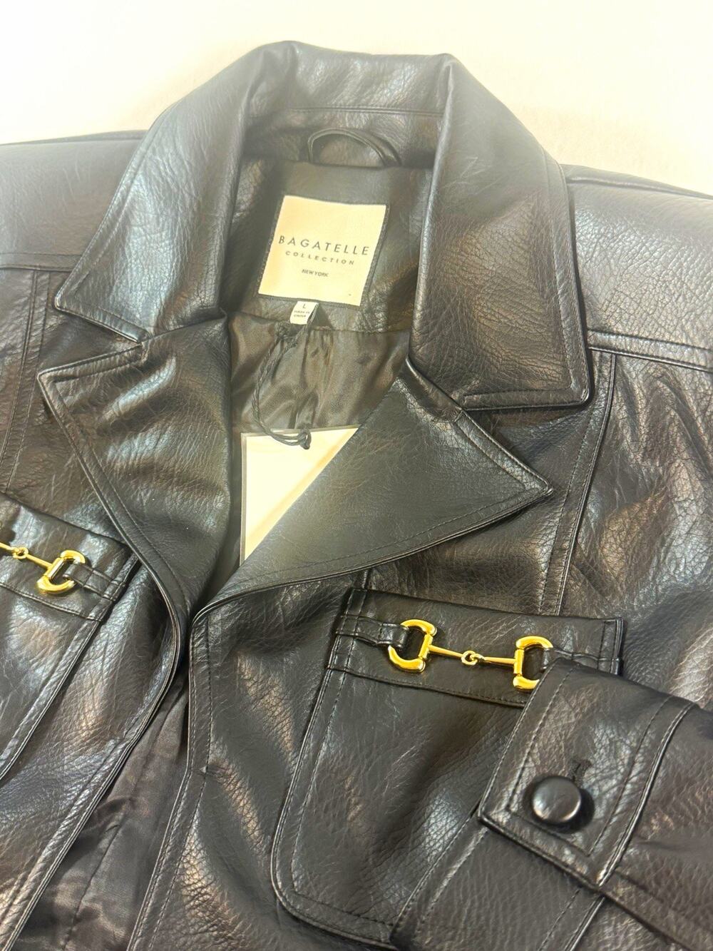 NWT Bagatelle Black Faux Leather Horsebit Jacket L